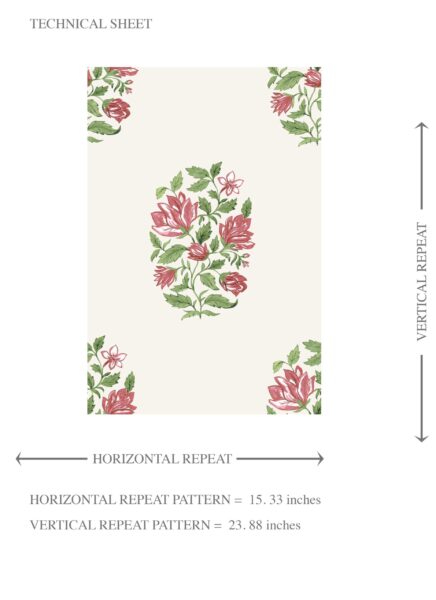 'Verbena' Floral Block Print Wallpaper (White/ Green/ Pink-Red) - Image 8