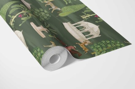 'Lupin' Vintage Heritage/ Ethnic Chinoiserie Wallpaper (Green/ White/ Brown/ Red) - Image 3