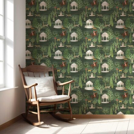 'Lupin' Vintage Heritage/ Ethnic Chinoiserie Wallpaper (Green/ White/ Brown/ Red) - Image 5