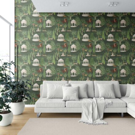 'Lupin' Vintage Heritage/ Ethnic Chinoiserie Wallpaper (Green/ White/ Brown/ Red) - Image 6