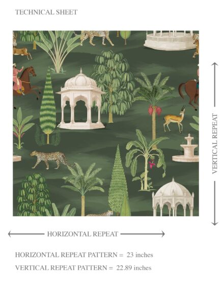 'Lupin' Vintage Heritage/ Ethnic Chinoiserie Wallpaper (Green/ White/ Brown/ Red) - Image 8