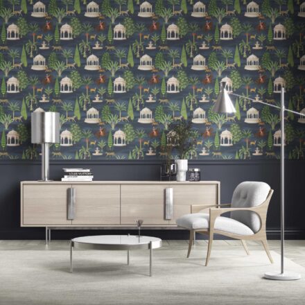 'Circe' Vintage Heritage/ Ethnic Chinoiserie Wallpaper (Navy Blue/ Green/ White/ Brown/ Red)
