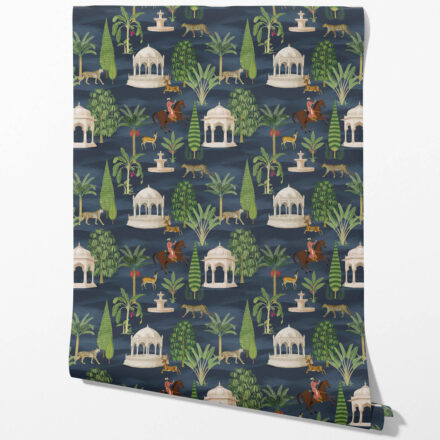 'Circe' Vintage Heritage/ Ethnic Chinoiserie Wallpaper (Navy Blue/ Green/ White/ Brown/ Red) - Image 2