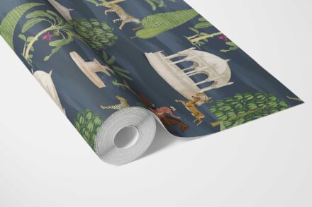 'Circe' Vintage Heritage/ Ethnic Chinoiserie Wallpaper (Navy Blue/ Green/ White/ Brown/ Red) - Image 3