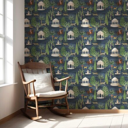'Circe' Vintage Heritage/ Ethnic Chinoiserie Wallpaper (Navy Blue/ Green/ White/ Brown/ Red) - Image 5