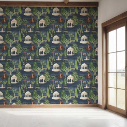 'Circe' Vintage Heritage/ Ethnic Chinoiserie Wallpaper (Navy Blue/ Green/ White/ Brown/ Red) - Image 7