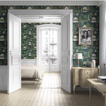'Picturesque' Vintage Heritage/ Ethnic Chinoiserie Wallpaper (Teal Green/ White/ Brown/ Red) - Image 4