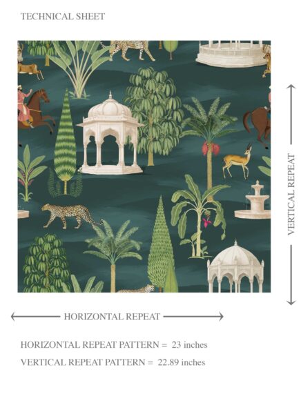 'Picturesque' Vintage Heritage/ Ethnic Chinoiserie Wallpaper (Teal Green/ White/ Brown/ Red) - Image 8