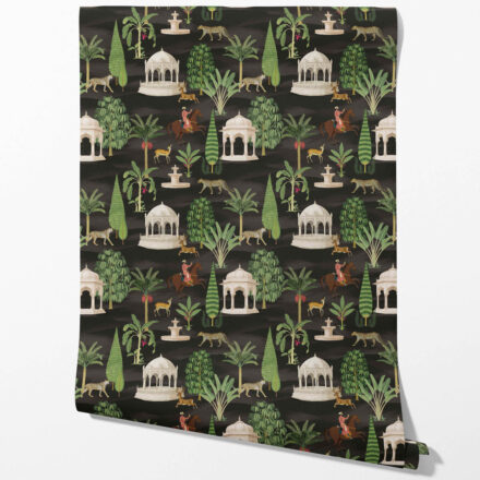 'Dalkash' Vintage Heritage/ Ethnic Chinoiserie Wallpaper (Black/ Brown/ White/ Red) - Image 2