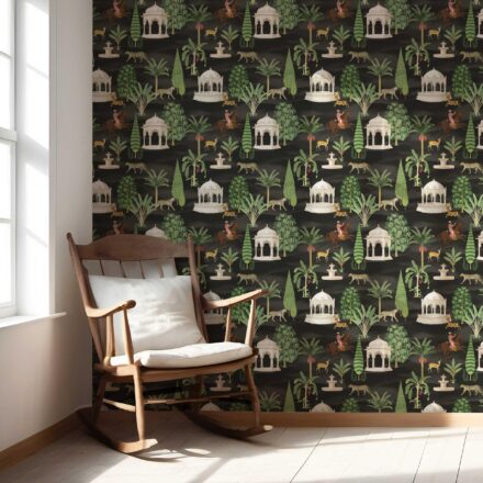 'Dalkash' Vintage Heritage/ Ethnic Chinoiserie Wallpaper (Black/ Brown/ White/ Red) - Image 5