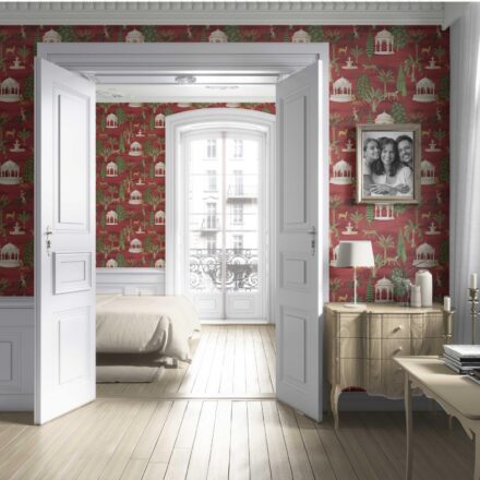 'Konark' Vintage Heritage/ Ethnic Chinoiserie Wallpaper (Red/ Green/ White/ Brown) - Image 4
