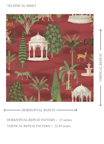 'Konark' Vintage Heritage/ Ethnic Chinoiserie Wallpaper (Red/ Green/ White/ Brown) - Image 8
