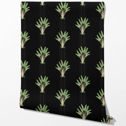 'Samudra' Botanical/ Floral Block Print Wallpaper (Black/ Green) - Image 2