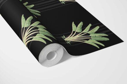 'Samudra' Botanical/ Floral Block Print Wallpaper (Black/ Green) - Image 3