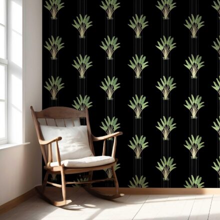 'Samudra' Botanical/ Floral Block Print Wallpaper (Black/ Green) - Image 5