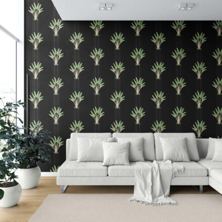 'Samudra' Botanical/ Floral Block Print Wallpaper (Black/ Green) - Image 6