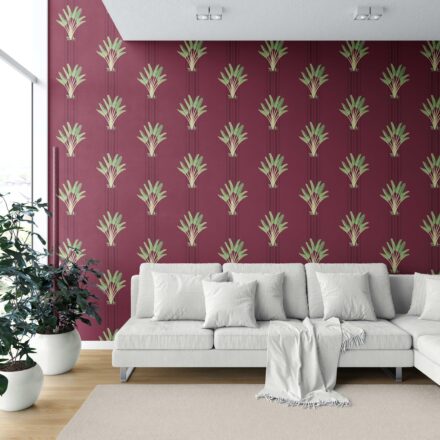 'Florian' Botanical/ Floral Block Print Wallpaper (Deep Red/ Green) - Image 6