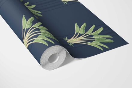 'Sakora' Botanical/ Floral Block Print Wallpaper (Navy Blue/ Green) - Image 3