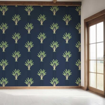 'Sakora' Botanical/ Floral Block Print Wallpaper (Navy Blue/ Green) - Image 7