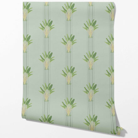 'Aquatic' Botanical/ Floral Block Print Wallpaper (Duck Egg Blue/ Green) - Image 2
