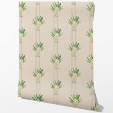 'Parvat' Botanical/ Floral Block Print Wallpaper (Beige/ Cream/ Green) - Image 2
