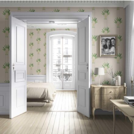 'Parvat' Botanical/ Floral Block Print Wallpaper (Beige/ Cream/ Green) - Image 4