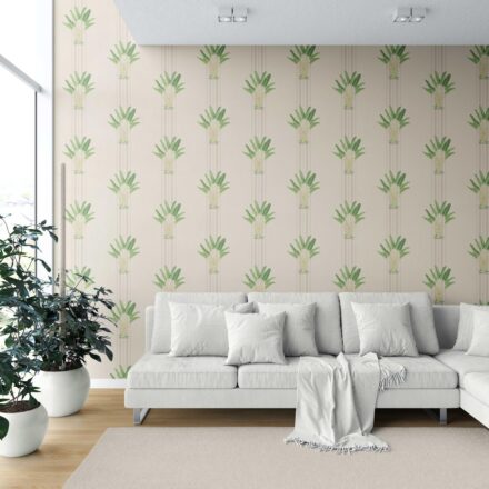'Parvat' Botanical/ Floral Block Print Wallpaper (Beige/ Cream/ Green) - Image 6