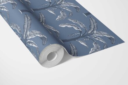 'Vihaan' Floral/ Botanical Palm Trees Patterned Wallpaper (Navy Blue/ Gray) - Image 3