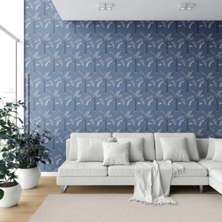 'Vihaan' Floral/ Botanical Palm Trees Patterned Wallpaper (Navy Blue/ Gray) - Image 6