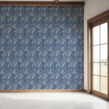 'Vihaan' Floral/ Botanical Palm Trees Patterned Wallpaper (Navy Blue/ Gray) - Image 7