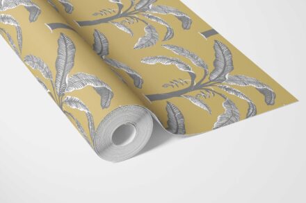 'Neerja' Floral/ Botanical Palm Trees Patterned Wallpaper (Yellow/ Gray) - Image 3