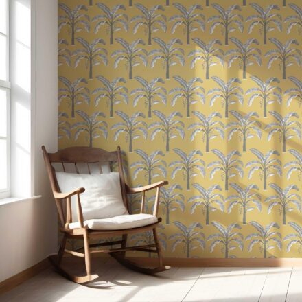 'Neerja' Floral/ Botanical Palm Trees Patterned Wallpaper (Yellow/ Gray) - Image 5