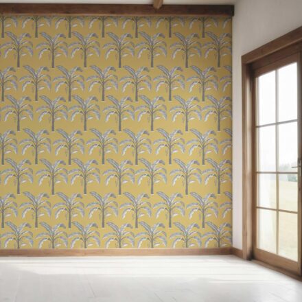'Neerja' Floral/ Botanical Palm Trees Patterned Wallpaper (Yellow/ Gray) - Image 7