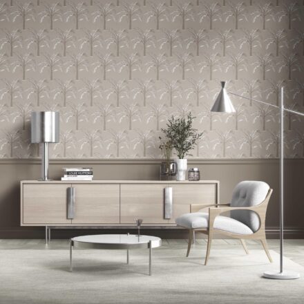 'Shishi' Floral/ Botanical Palm Trees Patterned Wallpaper (Greige/ Soft Taupe/ Gray) - Image 2