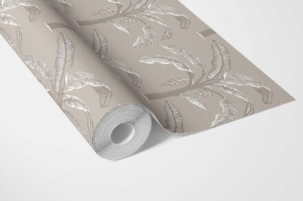 'Shishi' Floral/ Botanical Palm Trees Patterned Wallpaper (Greige/ Soft Taupe/ Gray) - Image 3