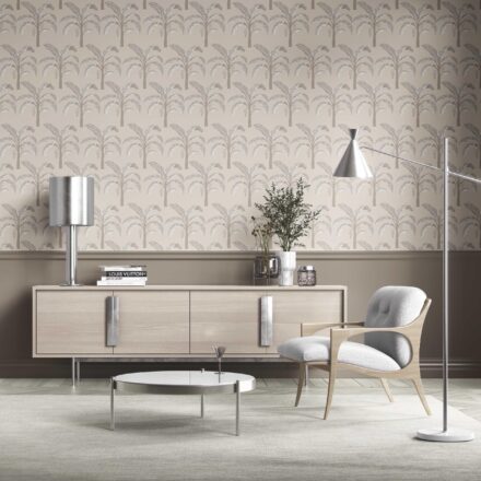 'Durus' Floral/ Botanical Palm Trees Patterned Wallpaper (Palm Beige/ Gray/ Soft Taupe) - Image 2