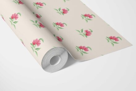 'Peony' Vintage-Inspired Floral Block Print Wallpaper (Pink/ Green/ Beige) - Image 2
