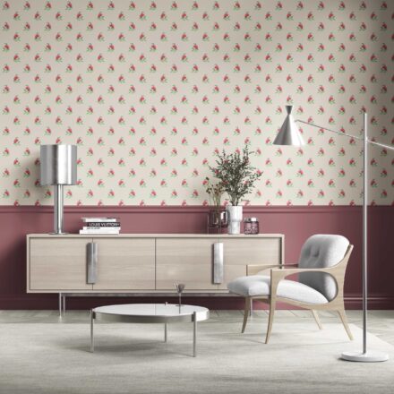 'Peony' Vintage-Inspired Floral Block Print Wallpaper (Pink/ Green/ Beige) - Image 3