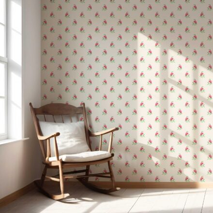 'Peony' Vintage-Inspired Floral Block Print Wallpaper (Pink/ Green/ Beige) - Image 5