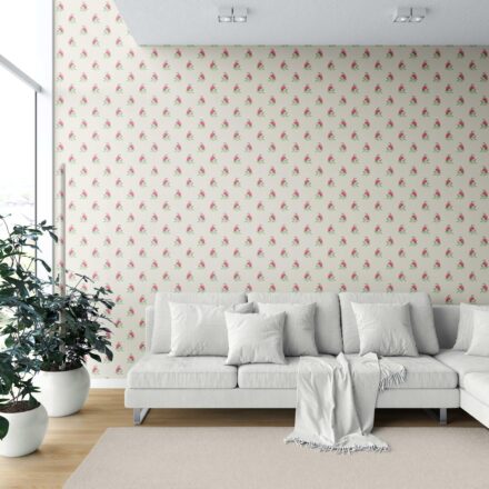 'Peony' Vintage-Inspired Floral Block Print Wallpaper (Pink/ Green/ Beige) - Image 6