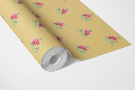 'Yuzu' Vintage-Inspired Floral Block Print Wallpaper (Yellow/ Pink/ Green) - Image 2
