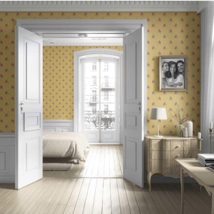 'Yuzu' Vintage-Inspired Floral Block Print Wallpaper (Yellow/ Pink/ Green) - Image 4
