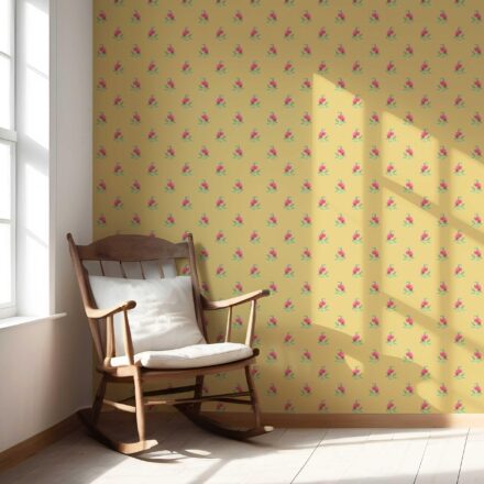 'Yuzu' Vintage-Inspired Floral Block Print Wallpaper (Yellow/ Pink/ Green) - Image 5