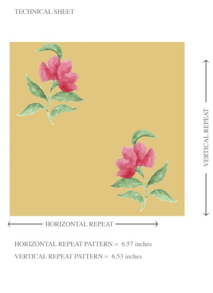 'Yuzu' Vintage-Inspired Floral Block Print Wallpaper (Yellow/ Pink/ Green) - Image 8