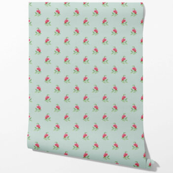 'Vayu' Vintage-Inspired Floral Block Print Wallpaper (Blue/ Pink/ Green)