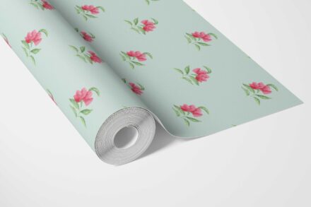 'Vayu' Vintage-Inspired Floral Block Print Wallpaper (Blue/ Pink/ Green) - Image 2