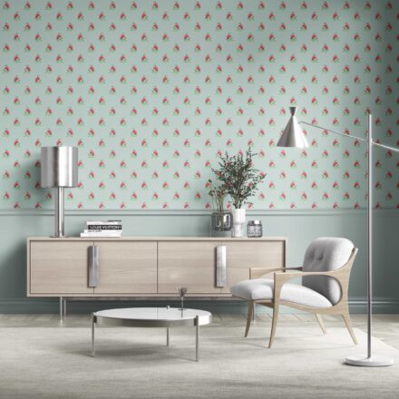 'Vayu' Vintage-Inspired Floral Block Print Wallpaper (Blue/ Pink/ Green) - Image 3
