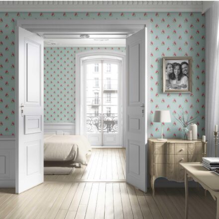 'Vayu' Vintage-Inspired Floral Block Print Wallpaper (Blue/ Pink/ Green) - Image 4