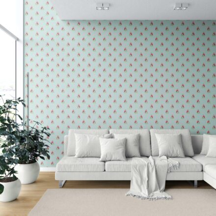 'Vayu' Vintage-Inspired Floral Block Print Wallpaper (Blue/ Pink/ Green) - Image 6