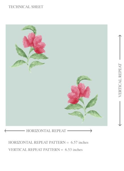 'Vayu' Vintage-Inspired Floral Block Print Wallpaper (Blue/ Pink/ Green) - Image 8